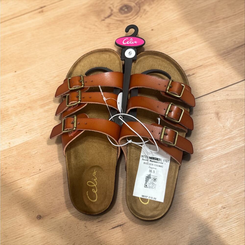 Celia Boulder Triple Buckle Footbed Slides